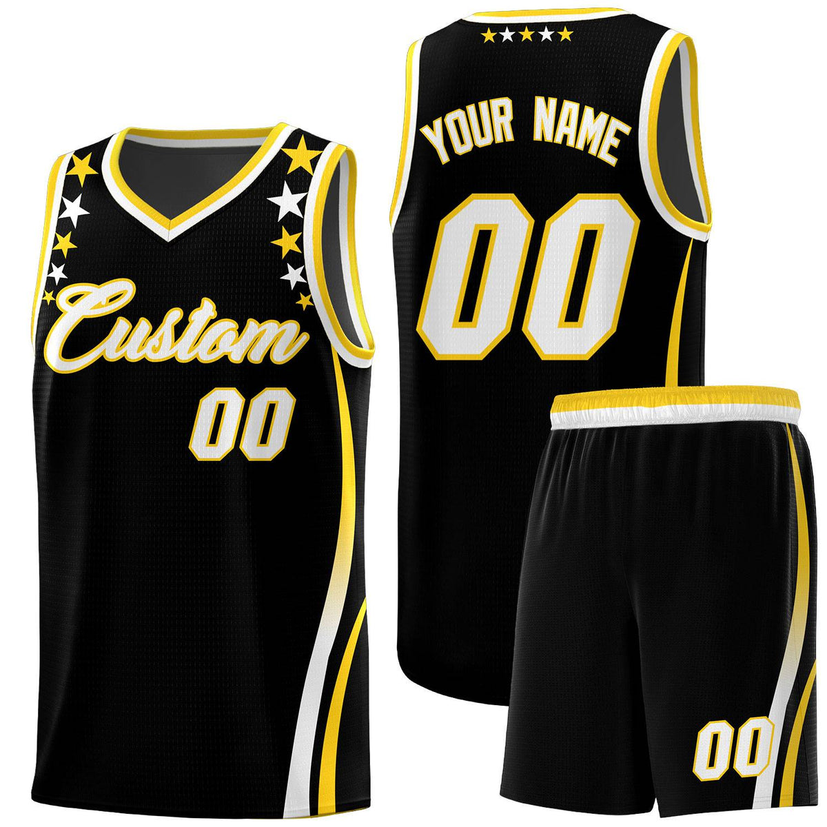 Custom Black Shoulders Star Pattern Side Color Block Sports Uniform Basketball Kits