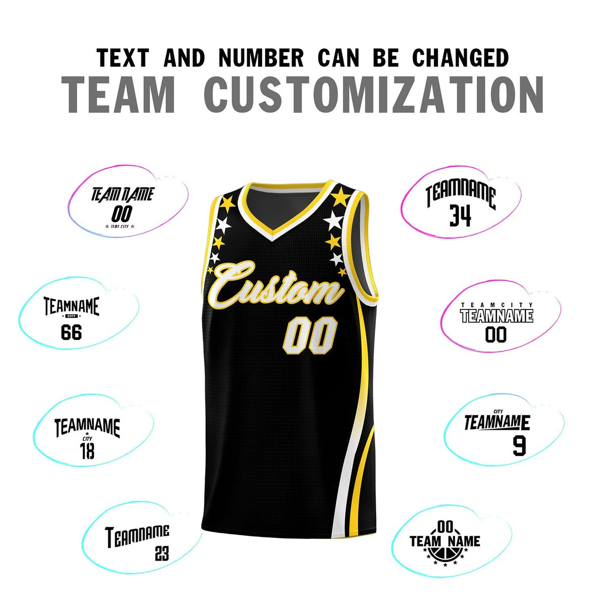 Custom Black Shoulders Star Pattern Side Color Block Sports Uniform Basketball Kits