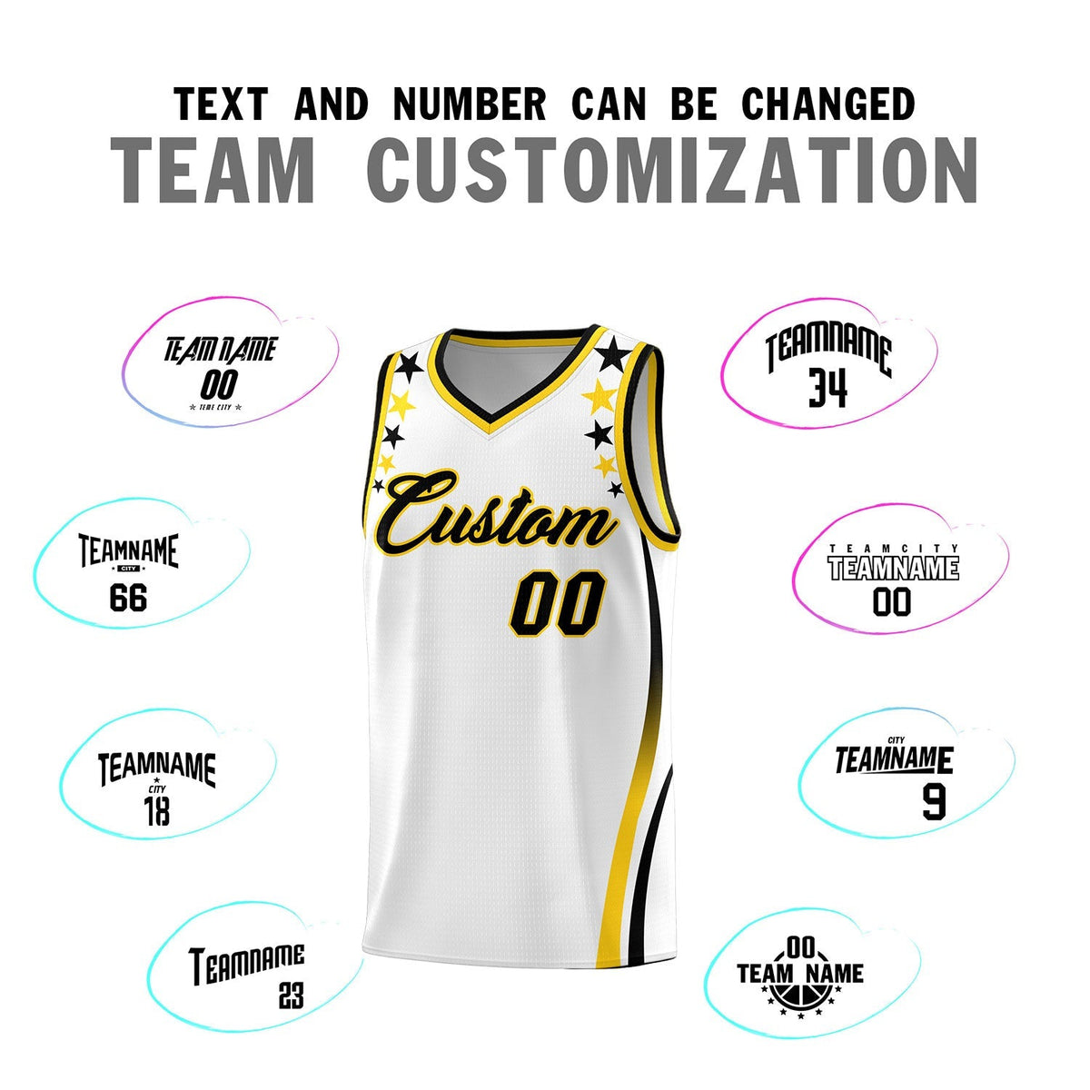 Custom White Shoulders Star Pattern Side Color Block Sports Uniform Basketball Kits