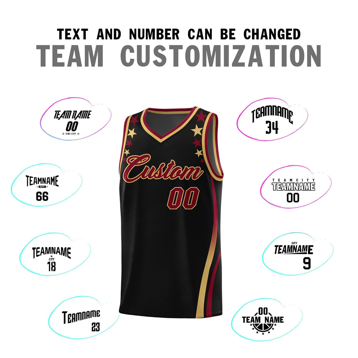 Custom Black Shoulders Star Pattern Side Color Block Sports Uniform Basketball Kits