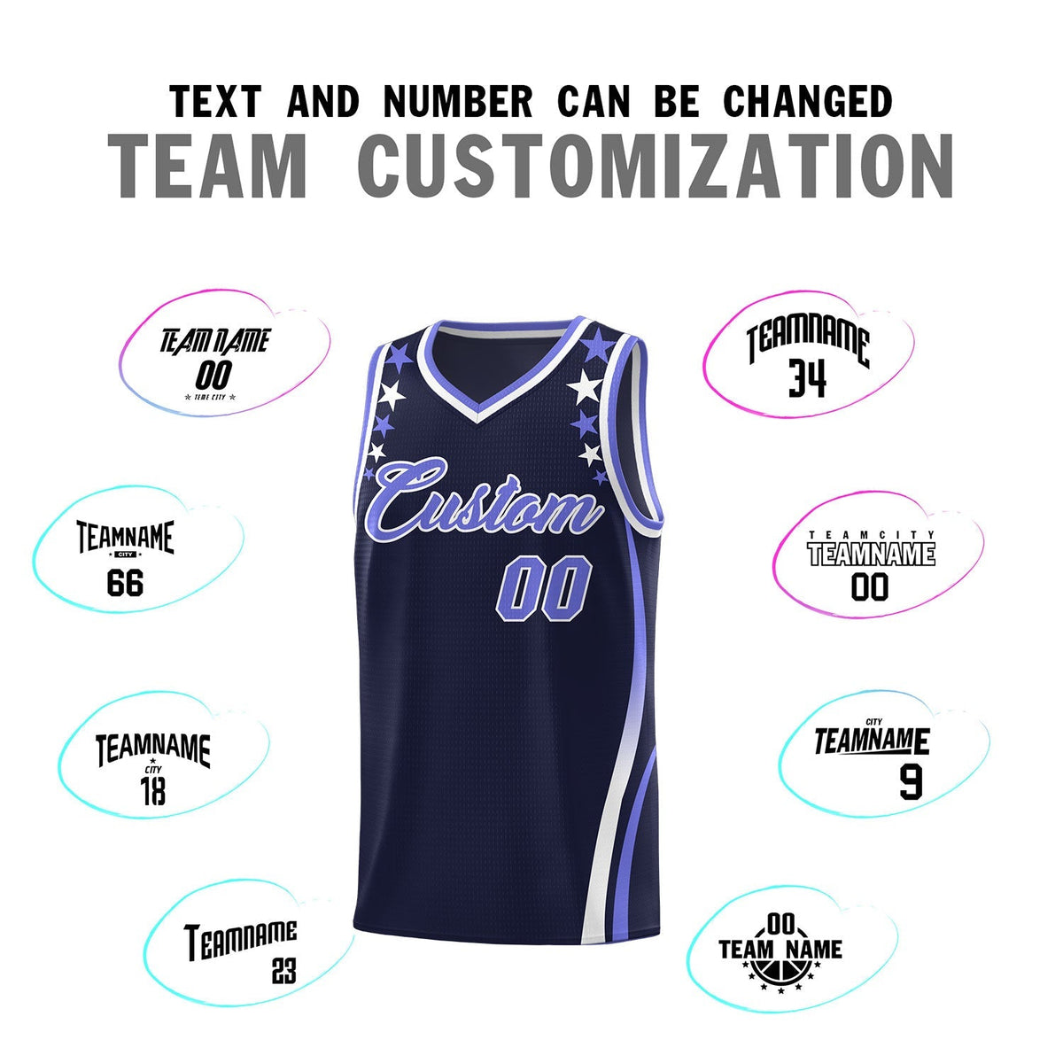 Custom Navy Shoulders Star Pattern Side Color Block Sports Uniform Basketball Kits