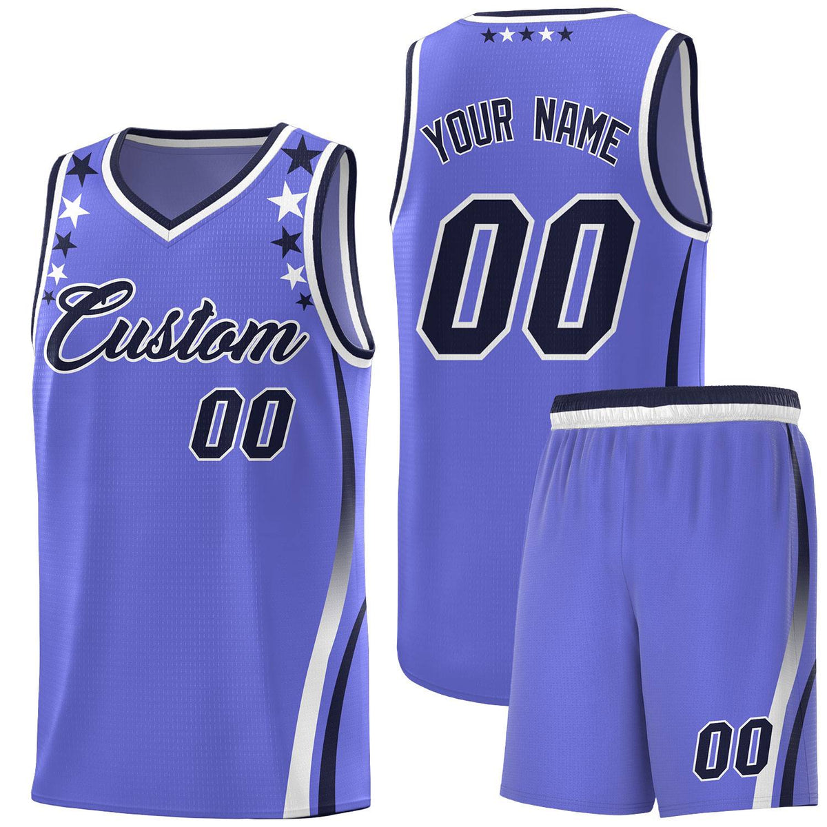 Custom Purple Shoulders Star Pattern Side Color Block Sports Uniform Basketball Kits
