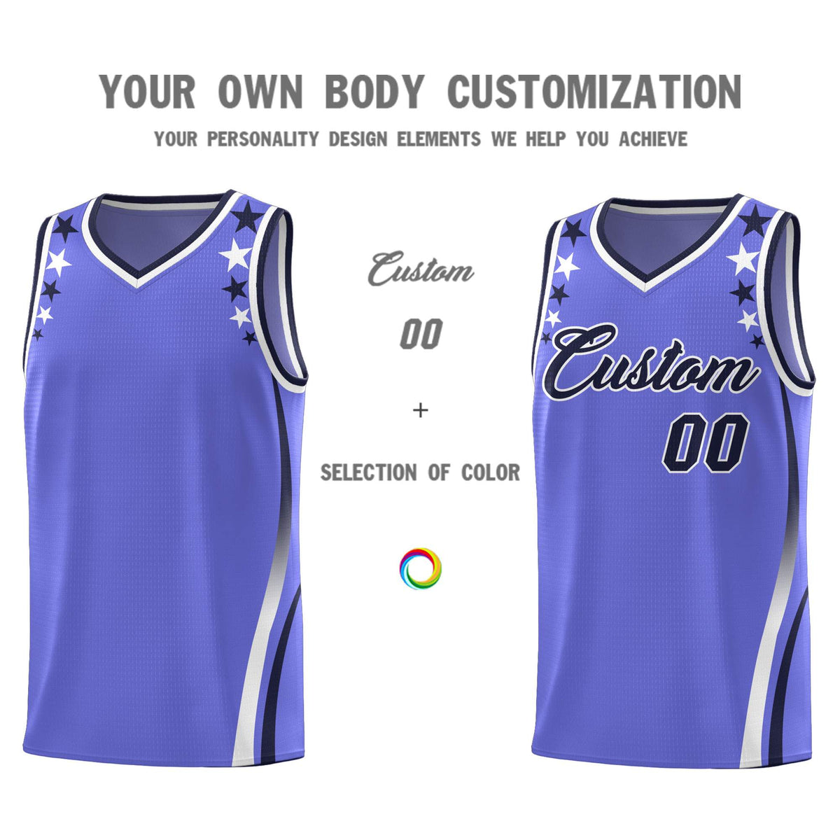 Custom Purple Shoulders Star Pattern Side Color Block Sports Uniform Basketball Kits