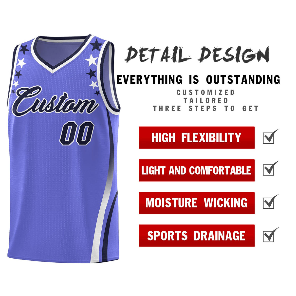 Custom Purple Shoulders Star Pattern Side Color Block Sports Uniform Basketball Kits