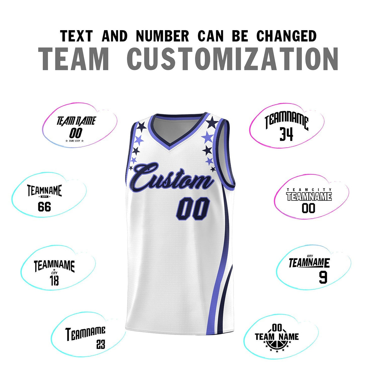 Custom White Shoulders Star Pattern Side Color Block Sports Uniform Basketball Kits