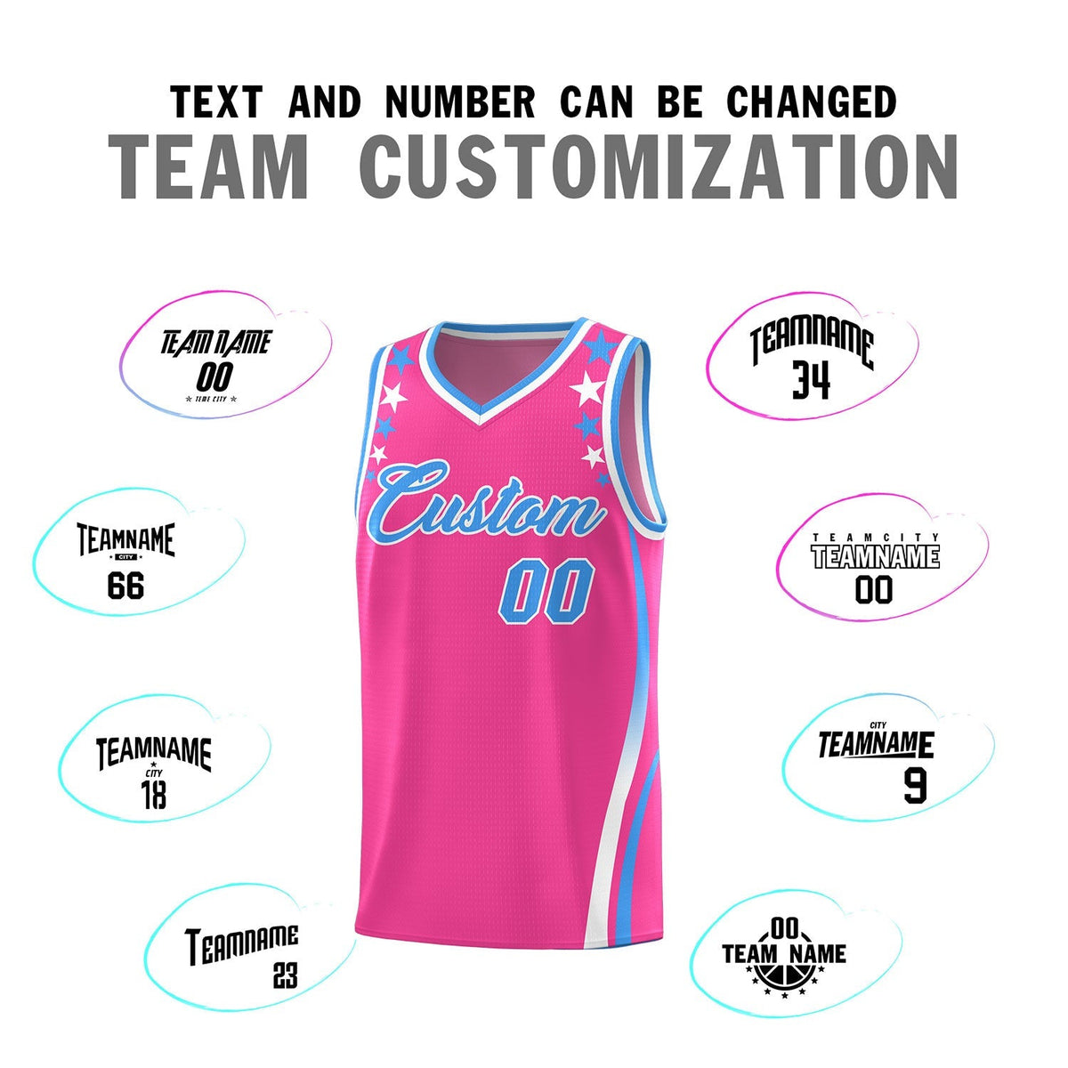 Custom Pink Shoulders Star Pattern Side Color Block Sports Uniform Basketball Kits