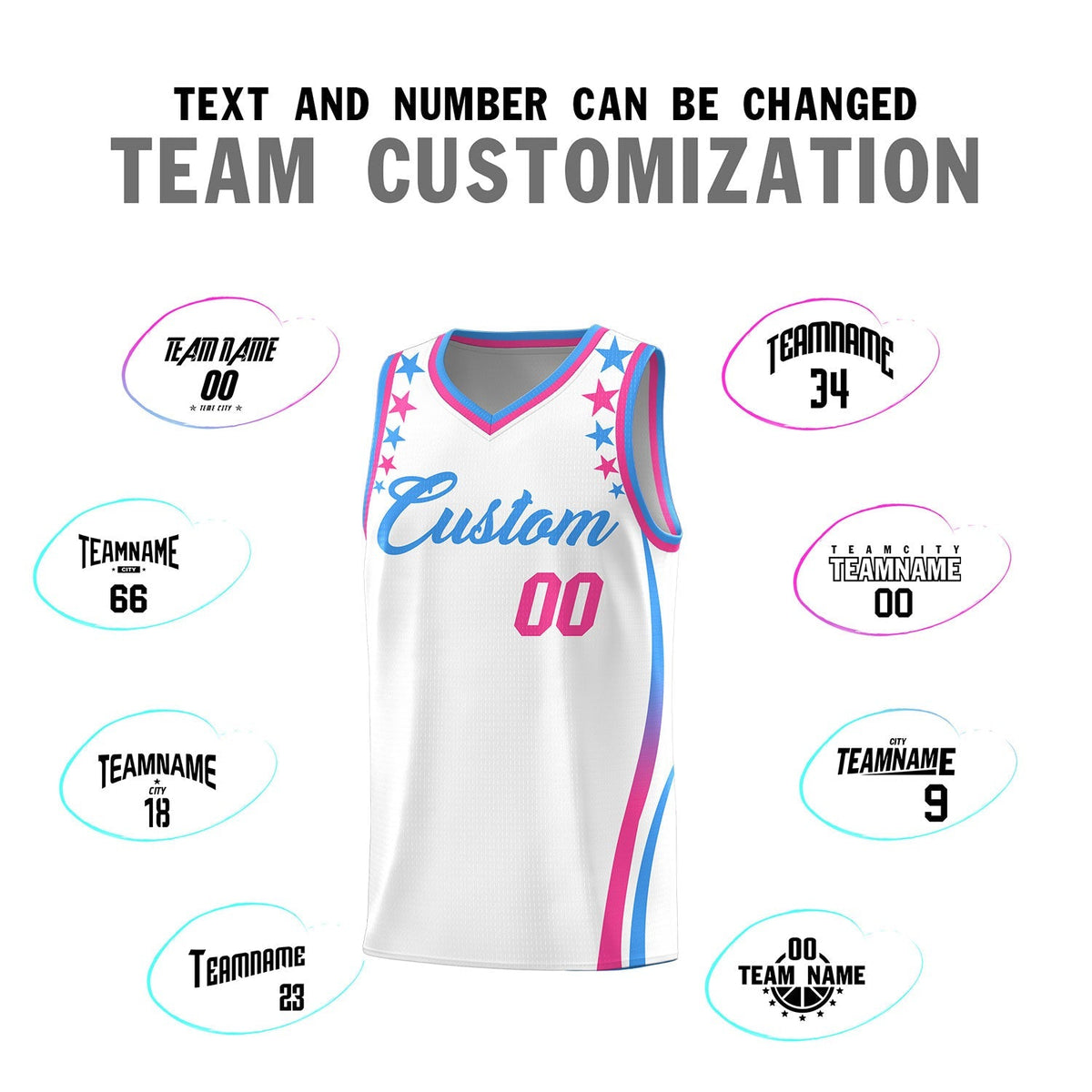 Custom White Shoulders Star Pattern Side Color Block Sports Uniform Basketball Kits