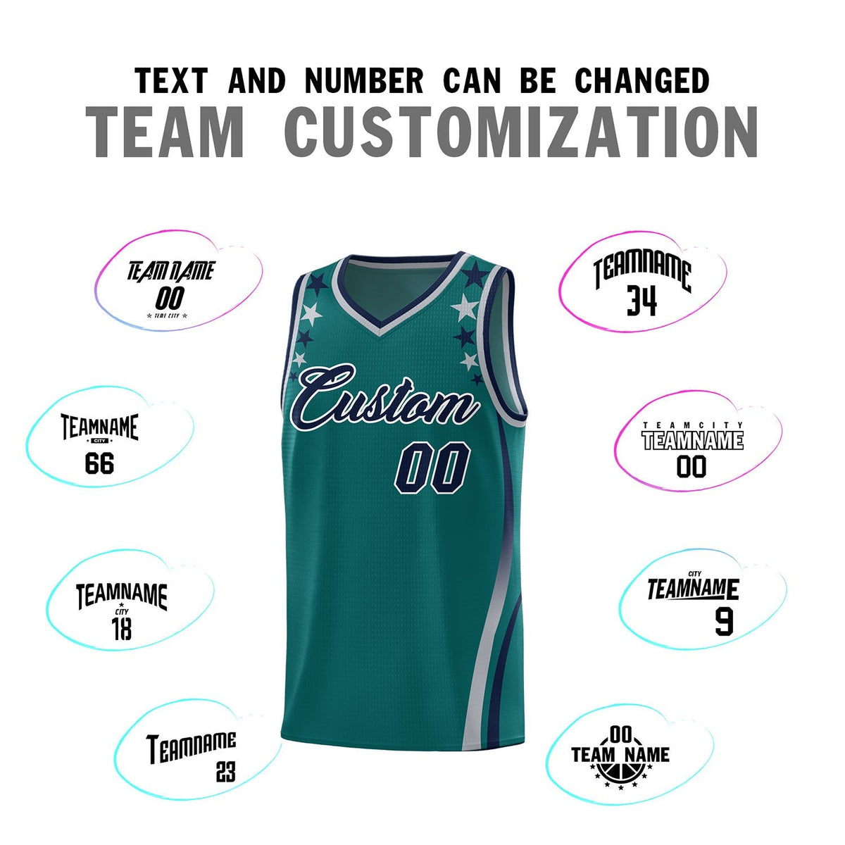 Custom Aqua Shoulders Star Pattern Side Color Block Sports Uniform Basketball Kits