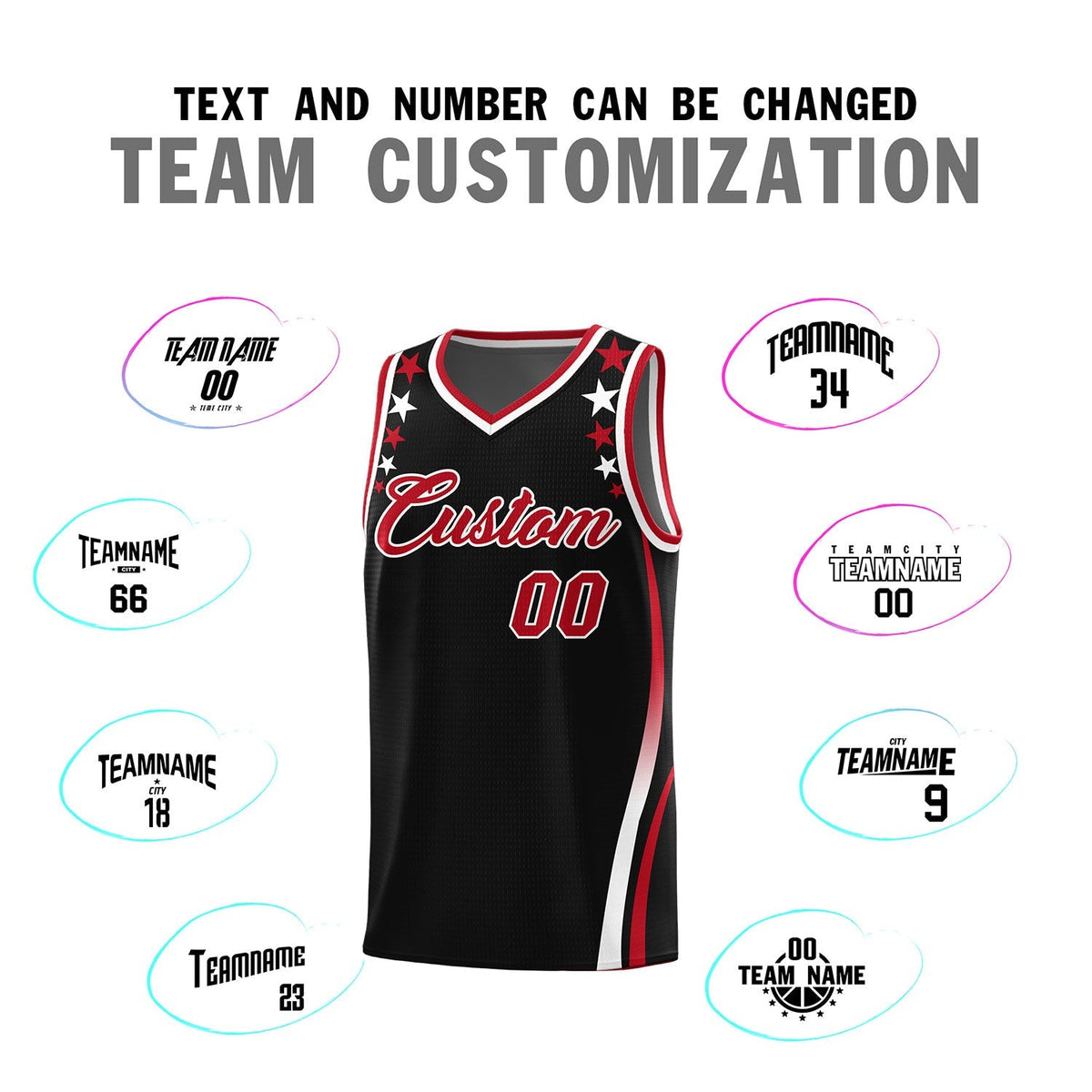 Custom Black Shoulders Star Pattern Side Color Block Sports Uniform Basketball Kits
