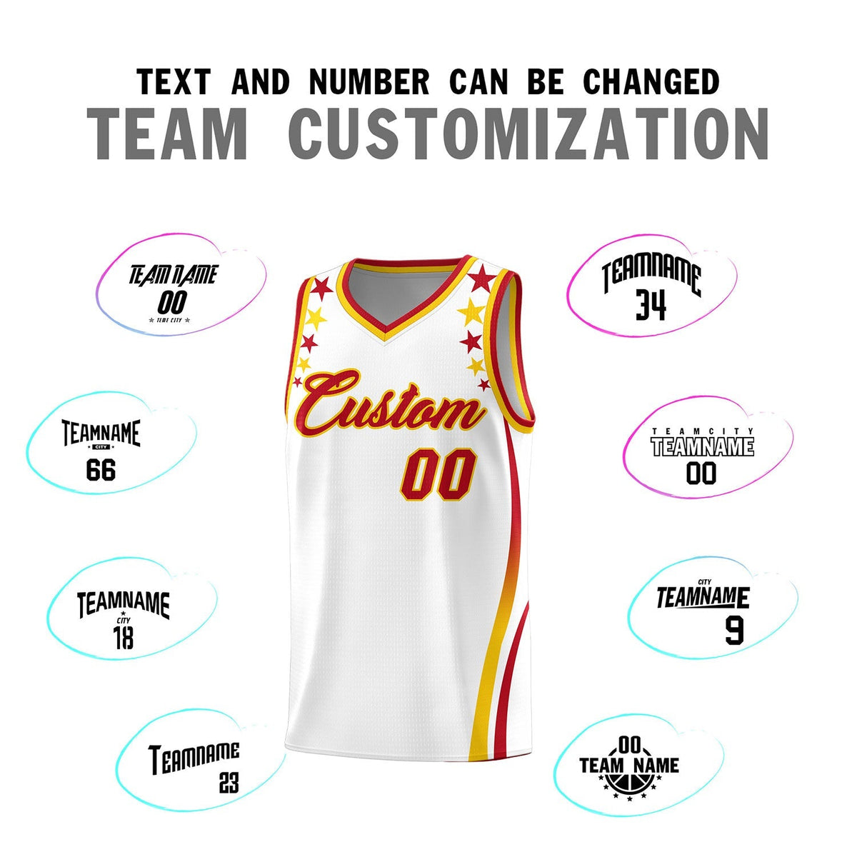 Custom White Shoulders Star Pattern Side Color Block Sports Uniform Basketball Kits