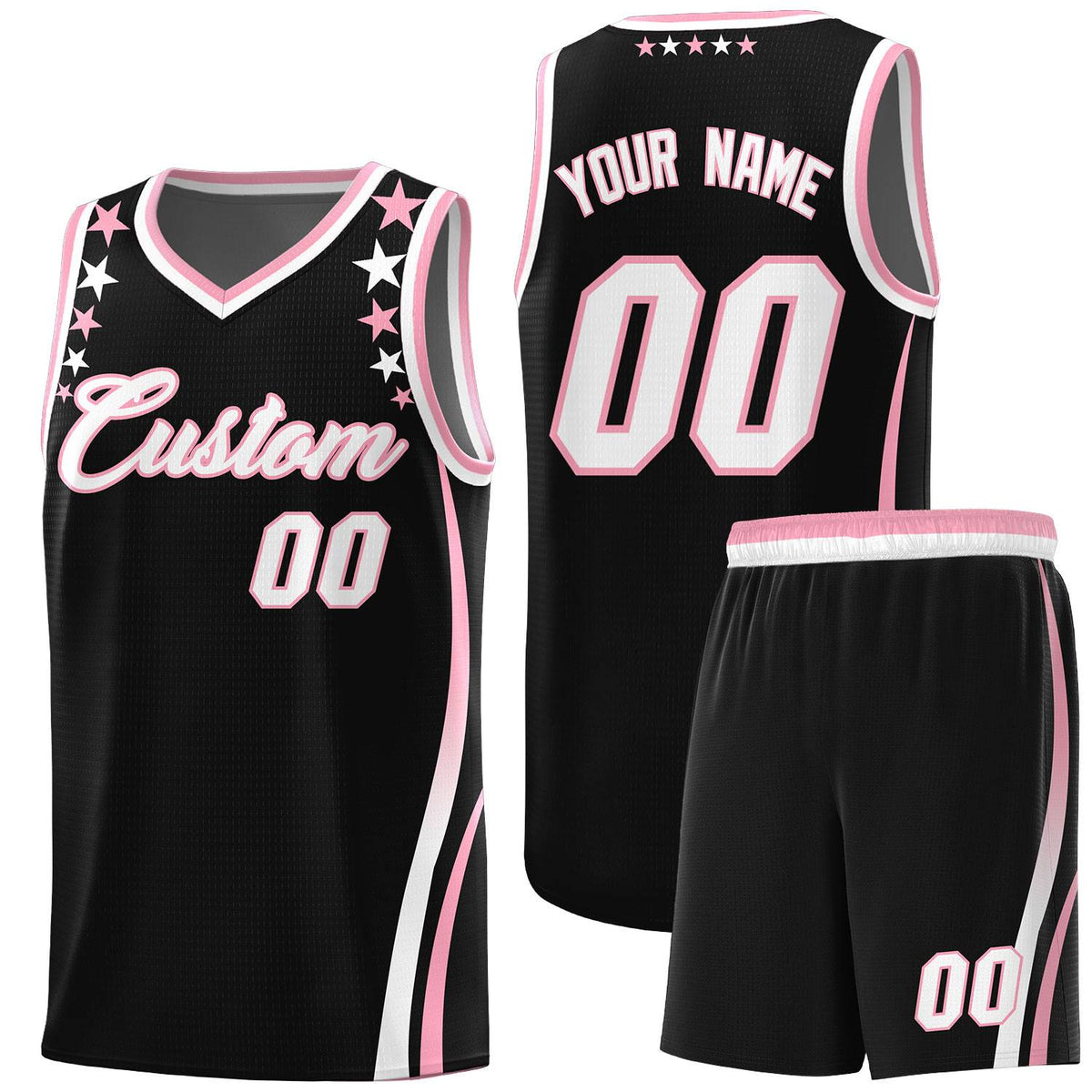Custom Black Shoulders Star Pattern Side Color Block Sports Uniform Basketball Kits