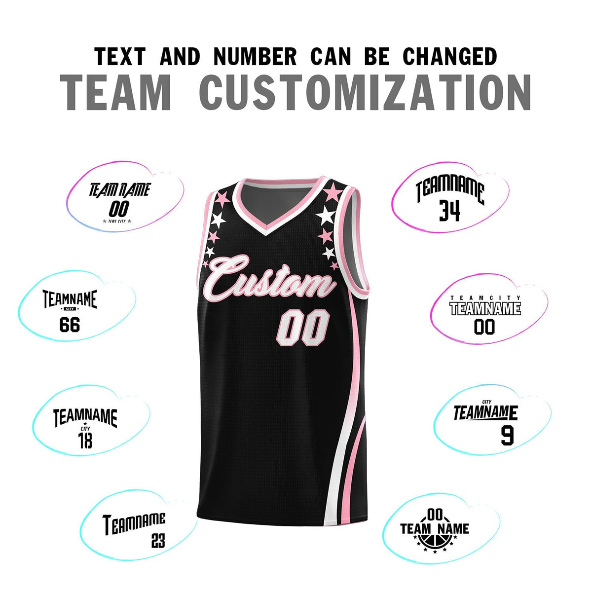 Custom Black Shoulders Star Pattern Side Color Block Sports Uniform Basketball Kits