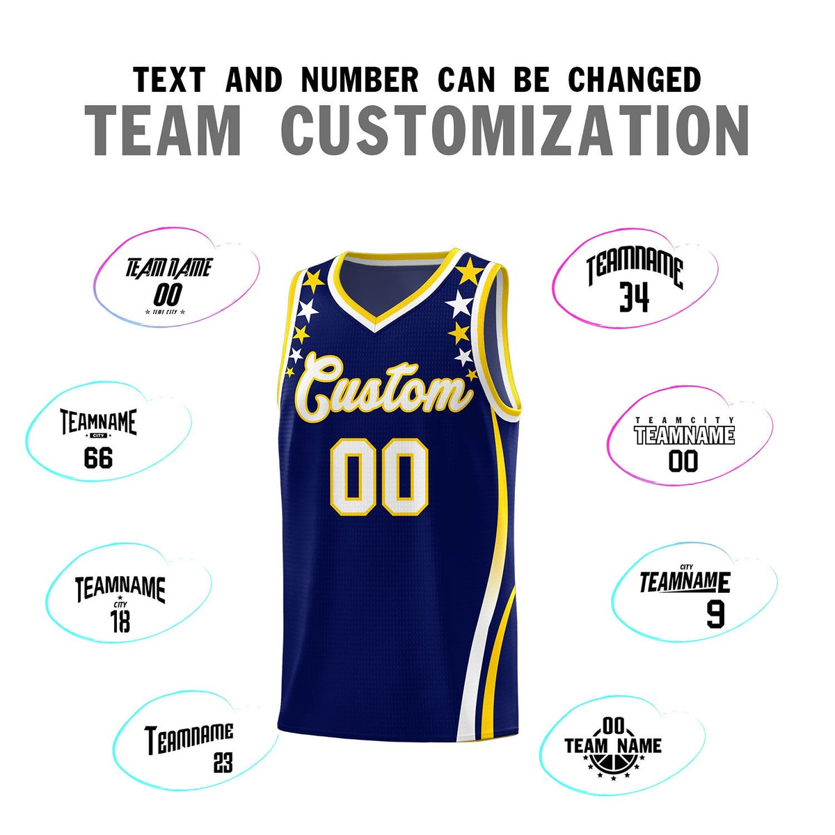 Custom Navy Shoulders Star Pattern Side Color Block Sports Uniform Basketball Kits