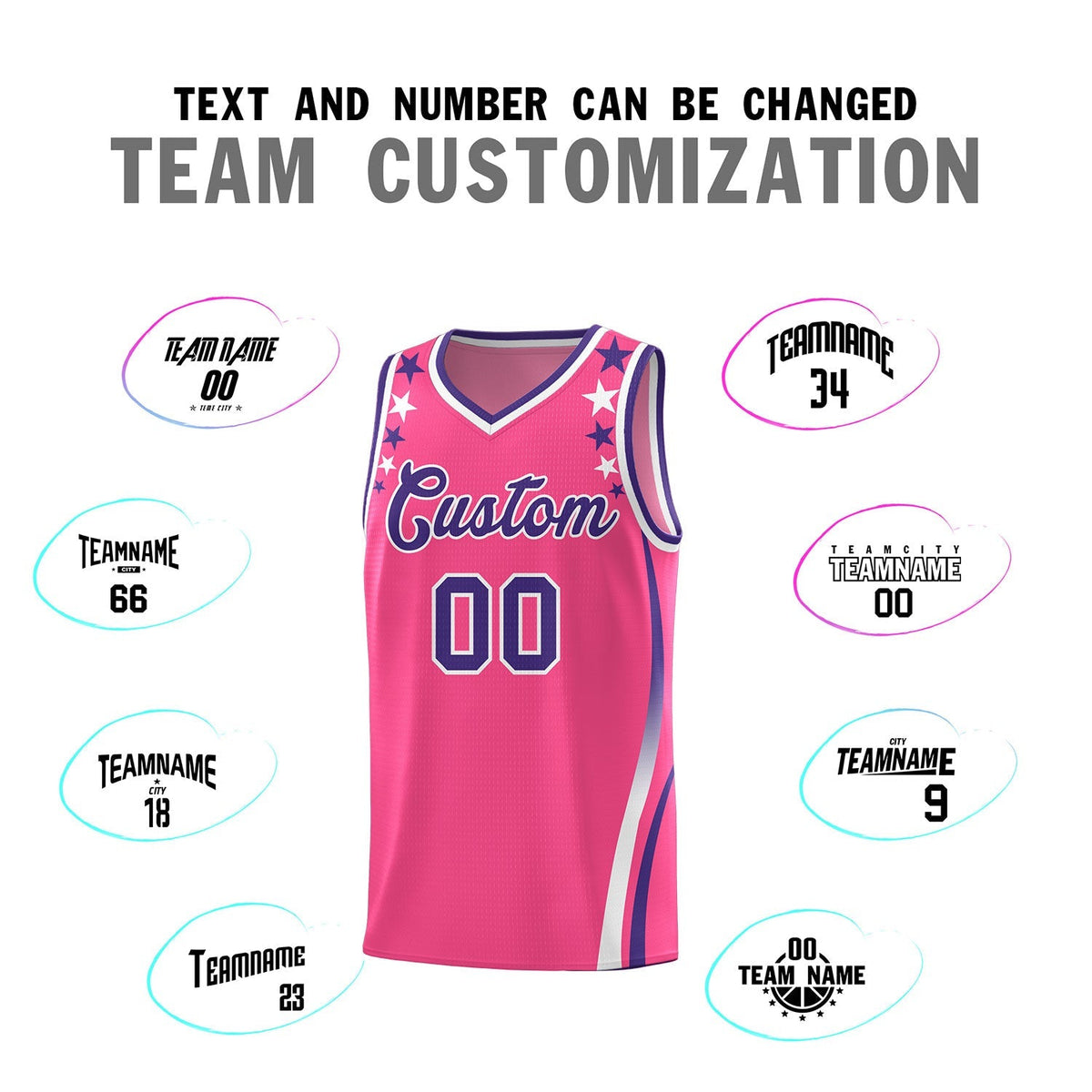 Custom Pink Shoulders Star Pattern Side Color Block Sports Uniform Basketball Kits