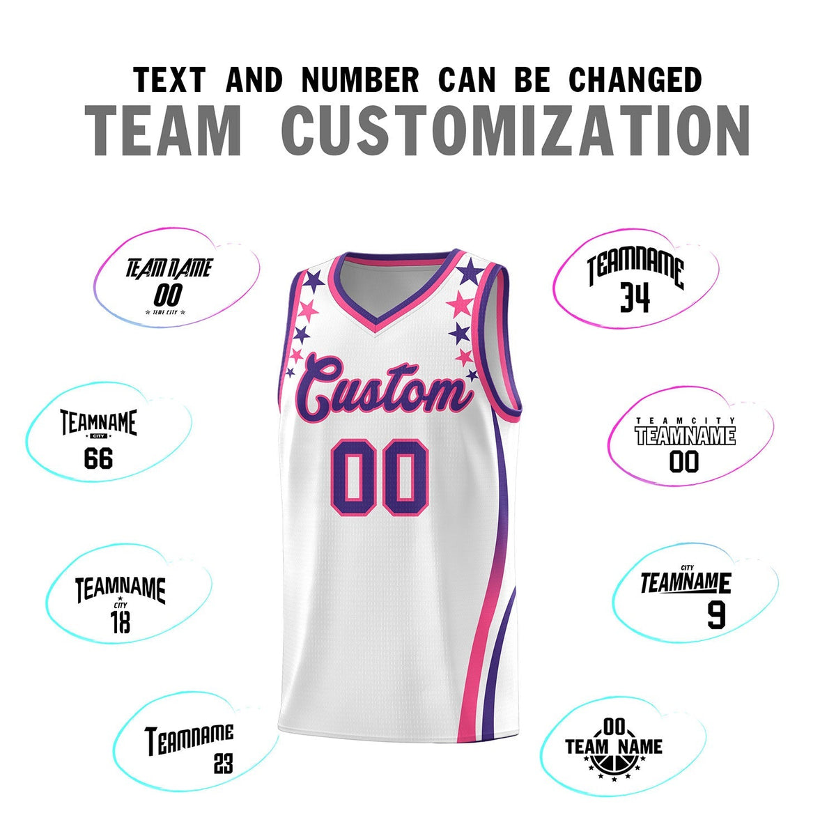 Custom White Shoulders Star Pattern Side Color Block Sports Uniform Basketball Kits