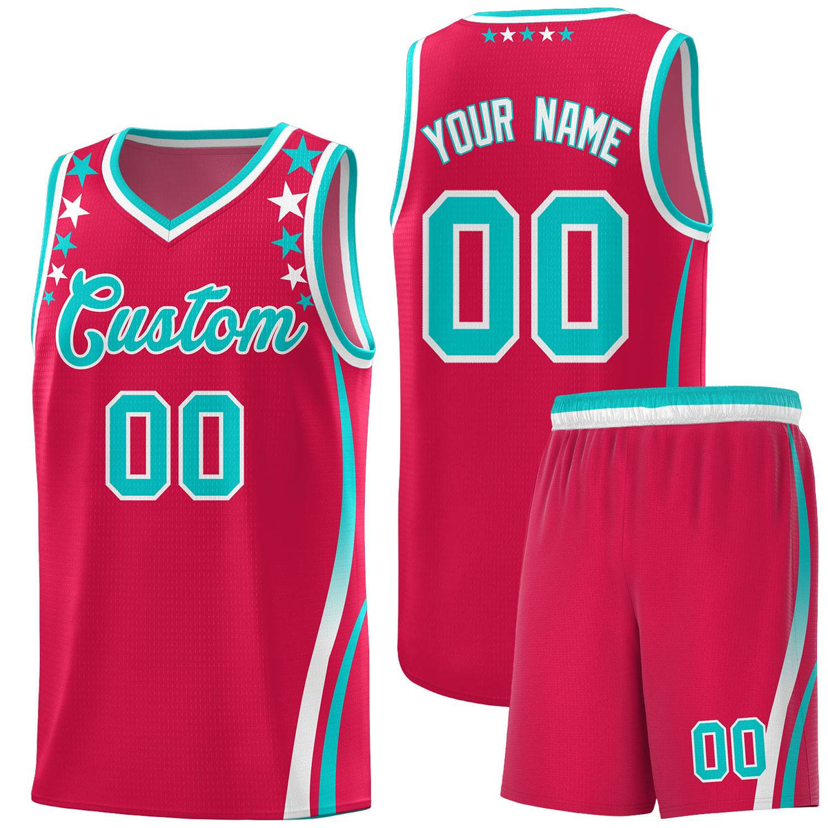 Custom Red Shoulders Star Pattern Side Color Block Sports Uniform Basketball Kits