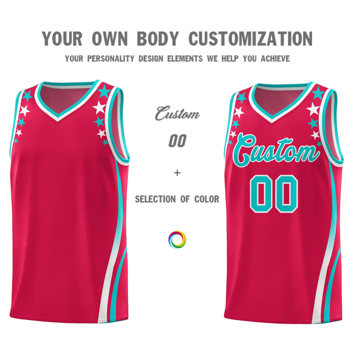 Custom Red Shoulders Star Pattern Side Color Block Sports Uniform Basketball Kits