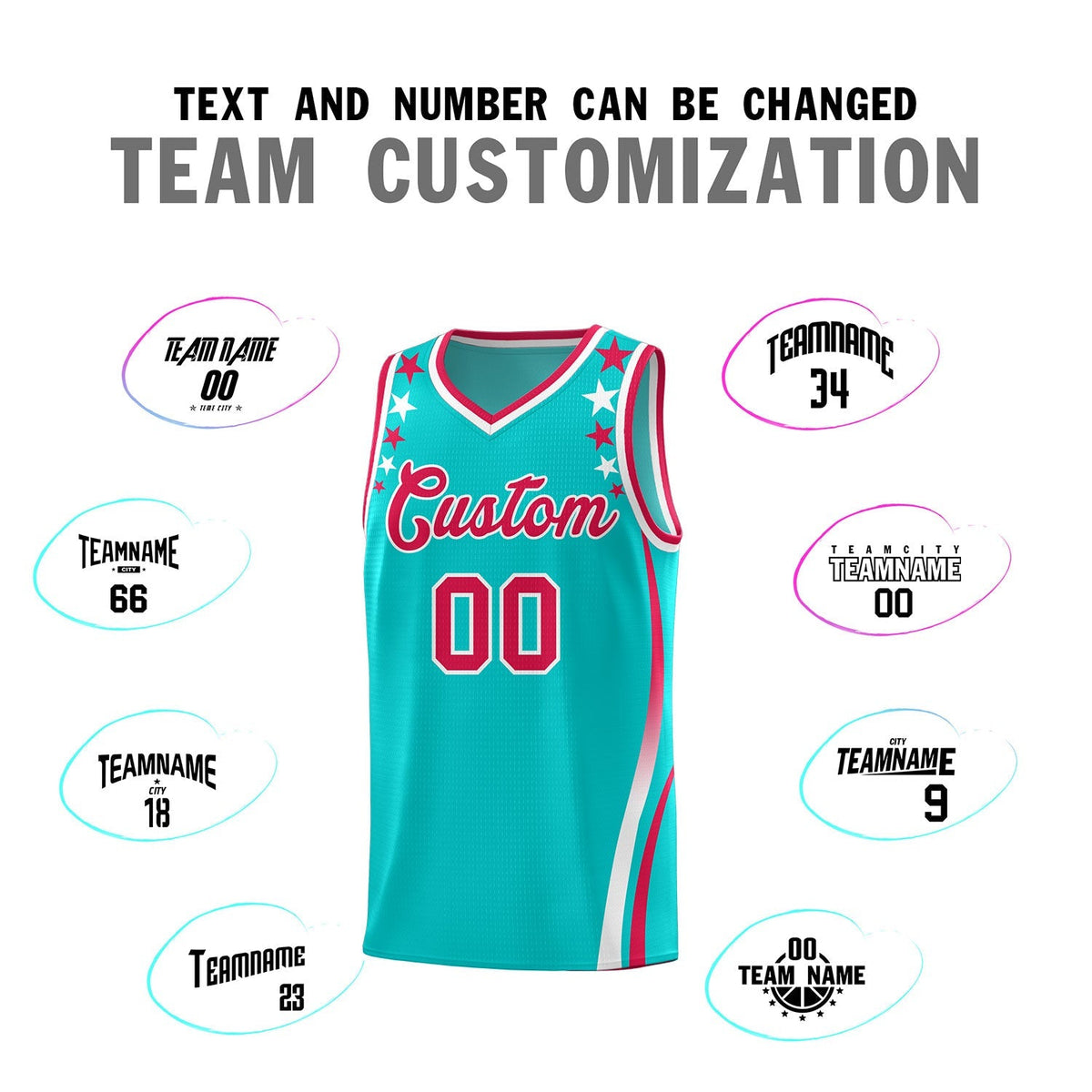 Custom Sky Blue Shoulders Star Pattern Side Color Block Sports Uniform Basketball Kits