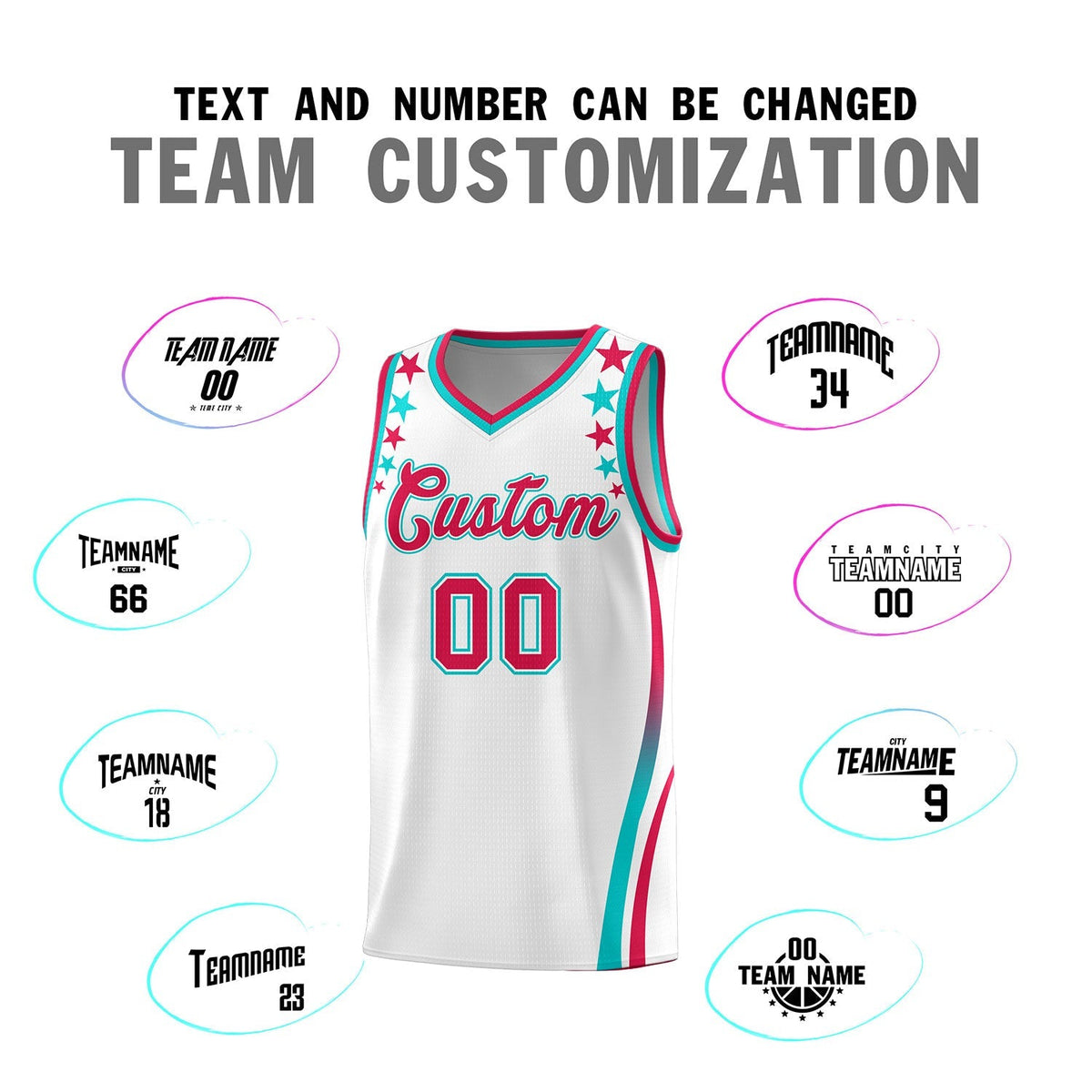 Custom White Shoulders Star Pattern Side Color Block Sports Uniform Basketball Kits