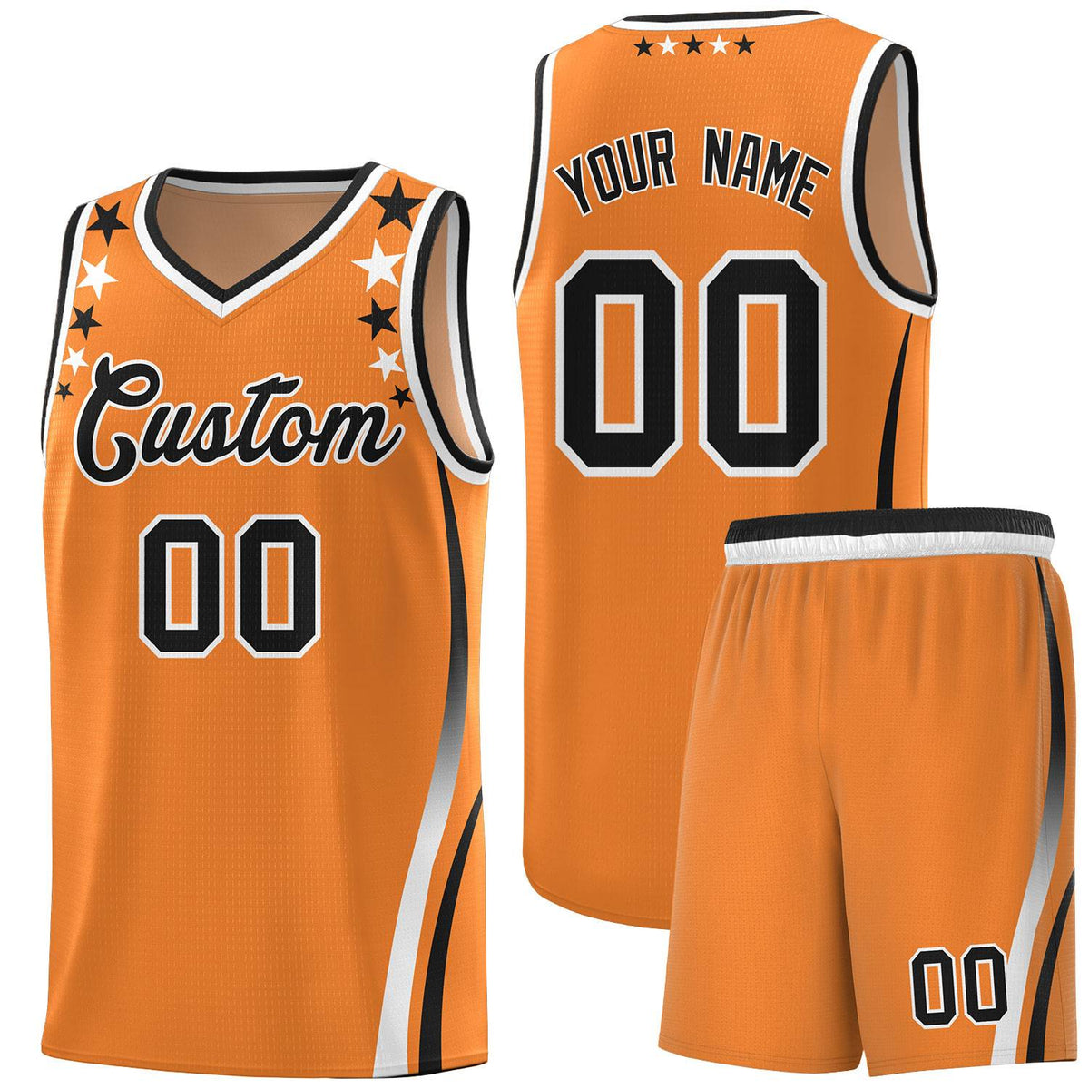 Custom Orange Shoulders Star Pattern Side Color Block Sports Uniform Basketball Kits
