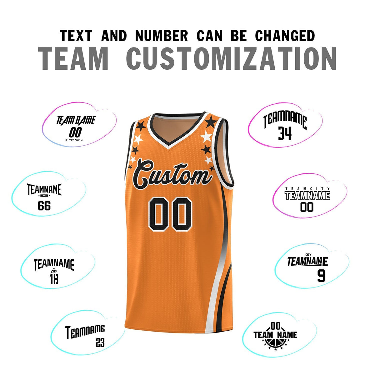 Custom Orange Shoulders Star Pattern Side Color Block Sports Uniform Basketball Kits