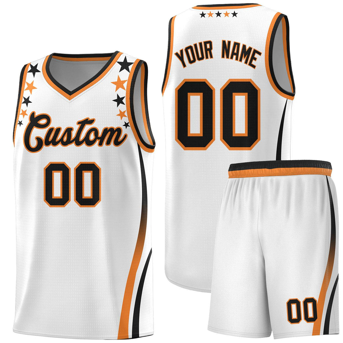 Custom White Shoulders Star Pattern Side Color Block Sports Uniform Basketball Kits