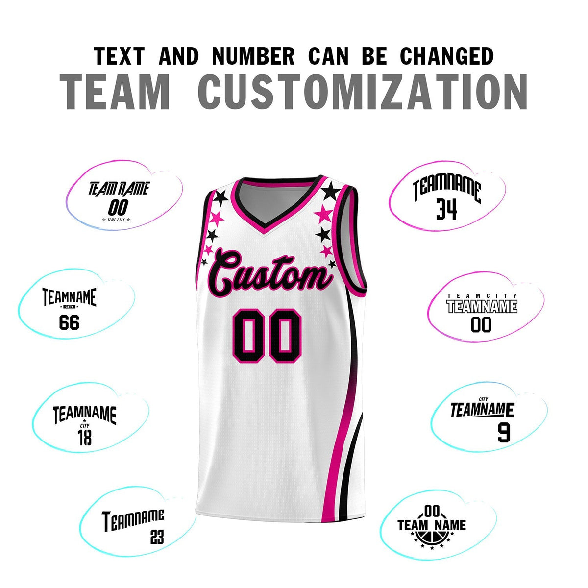 Custom White Shoulders Star Pattern Side Color Block Sports Uniform Basketball Kits