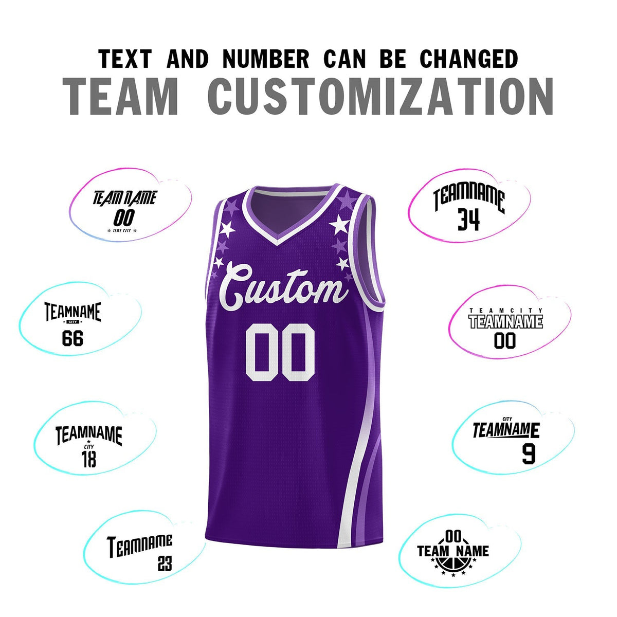 Custom Purple Shoulders Star Pattern Side Color Block Sports Uniform Basketball Kits