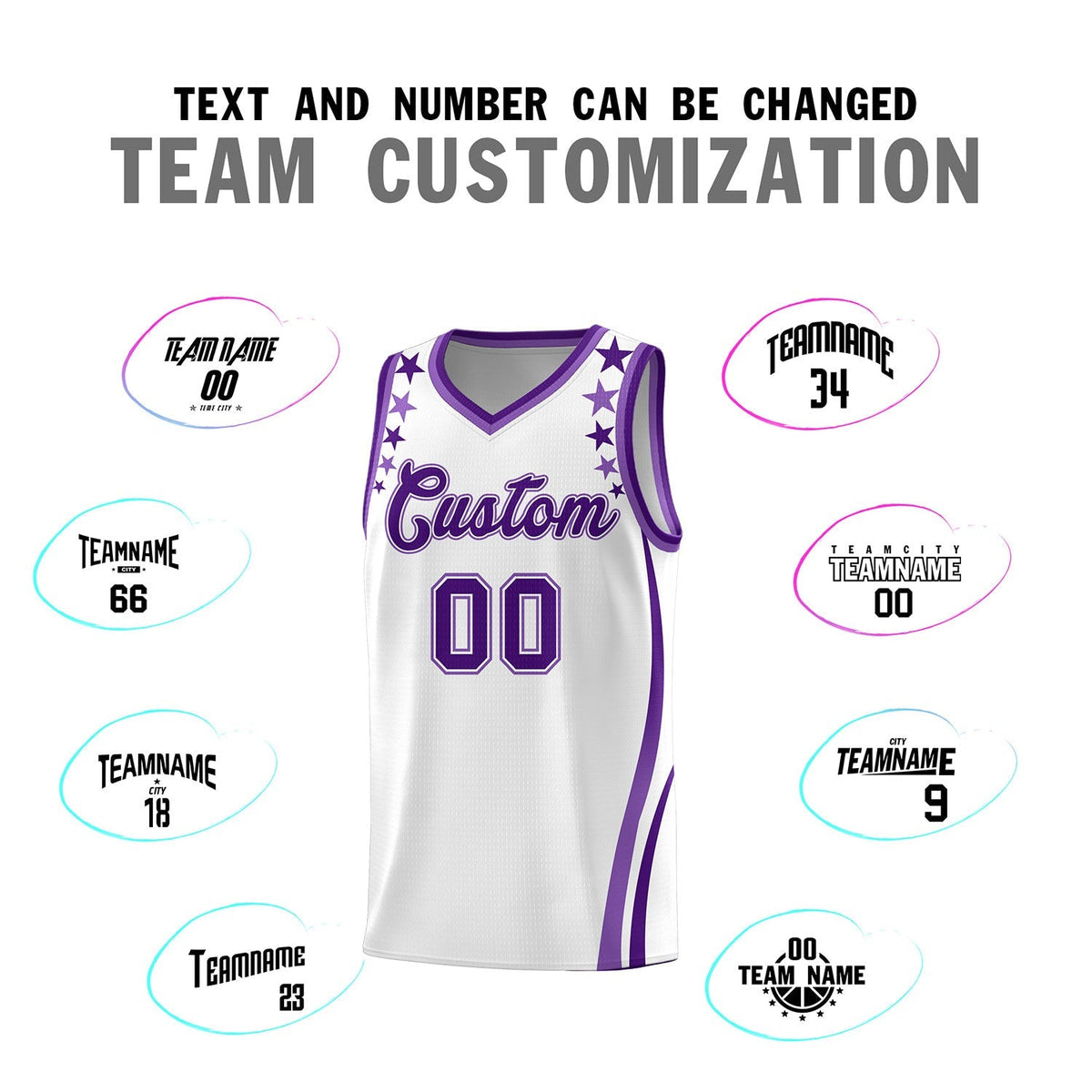Custom White Shoulders Star Pattern Side Color Block Sports Uniform Basketball Kits