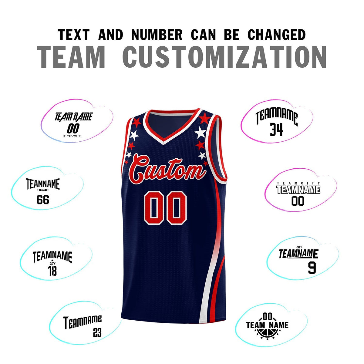 Custom Navy Shoulders Star Pattern Side Color Block Sports Uniform Basketball Kits