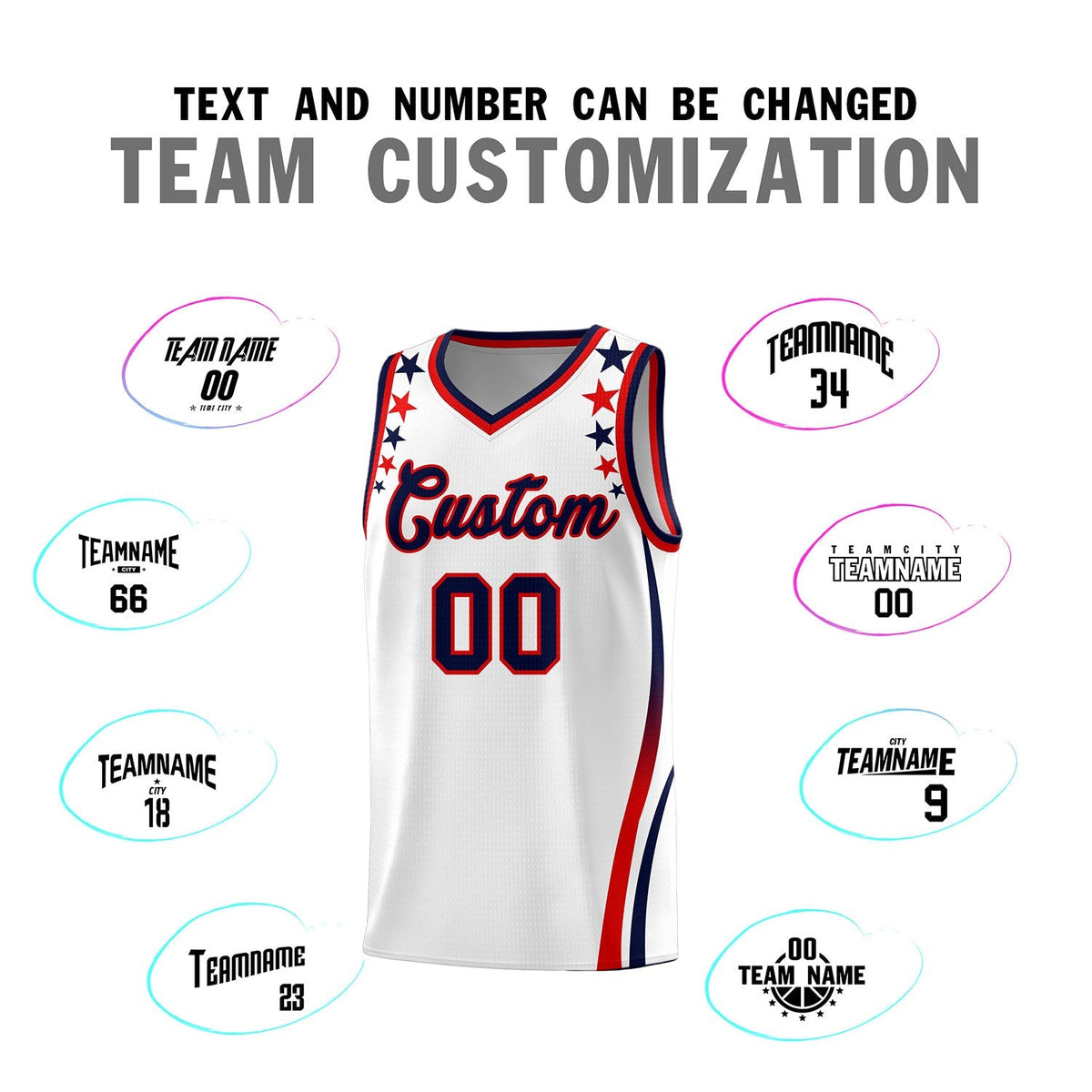 Custom White Shoulders Star Pattern Side Color Block Sports Uniform Basketball Kits