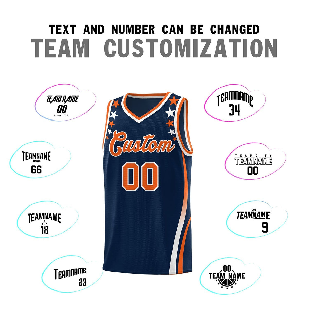 Custom Navy Shoulders Star Pattern Side Color Block Sports Uniform Basketball Kits