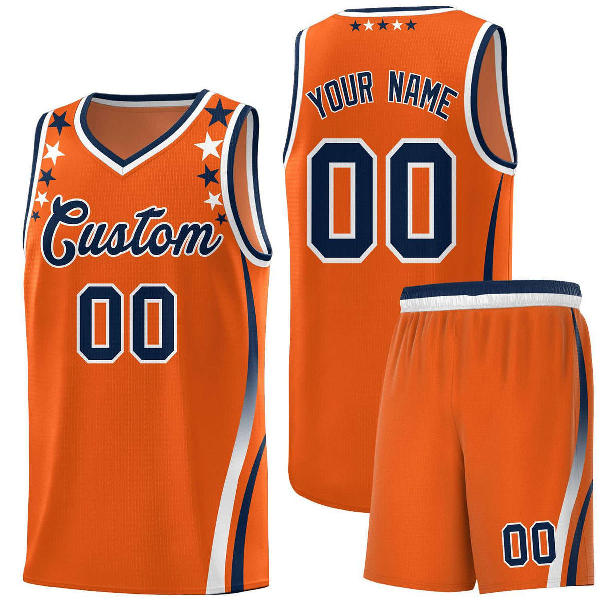 Custom Orange Shoulders Star Pattern Side Color Block Sports Uniform Basketball Kits