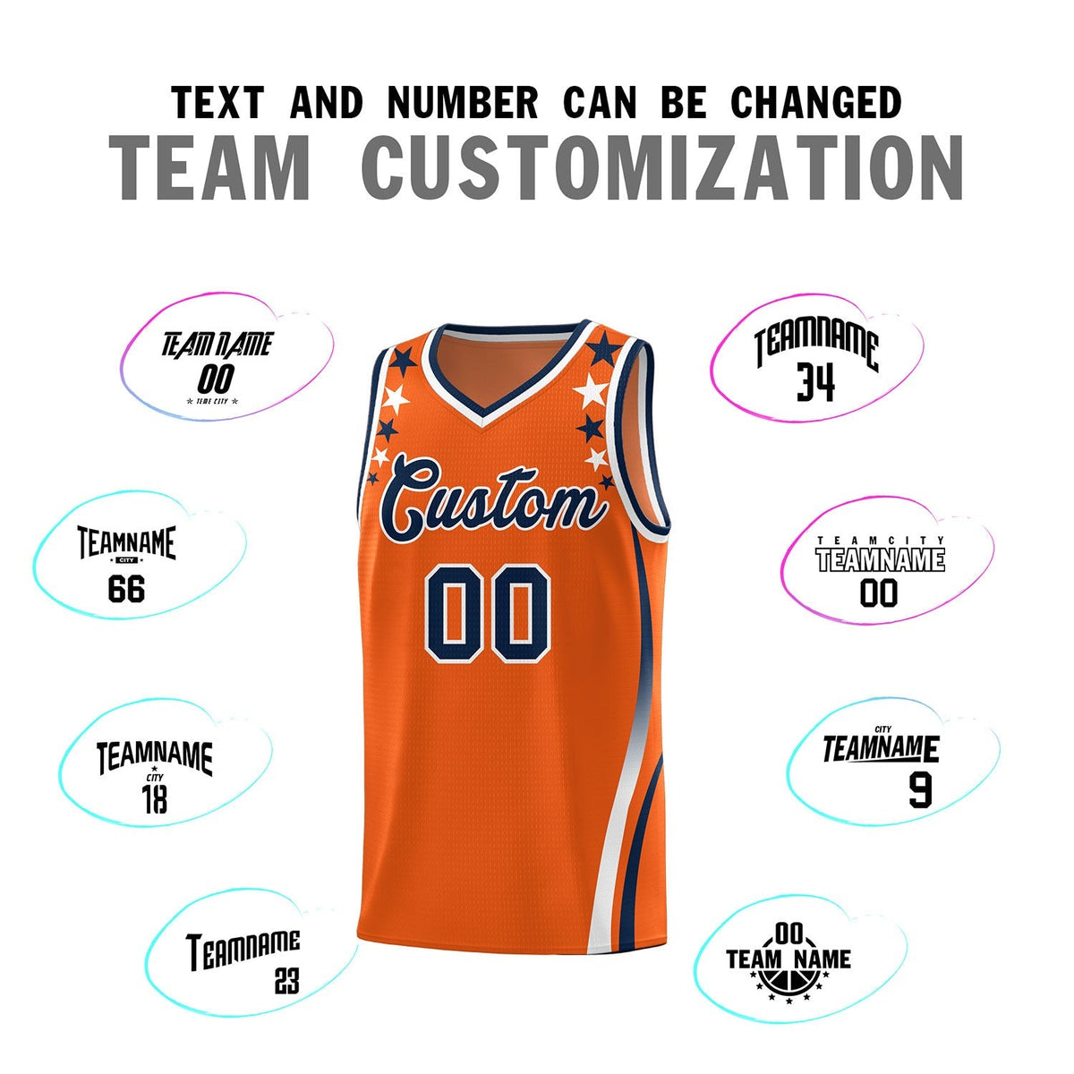 Custom Orange Shoulders Star Pattern Side Color Block Sports Uniform Basketball Kits