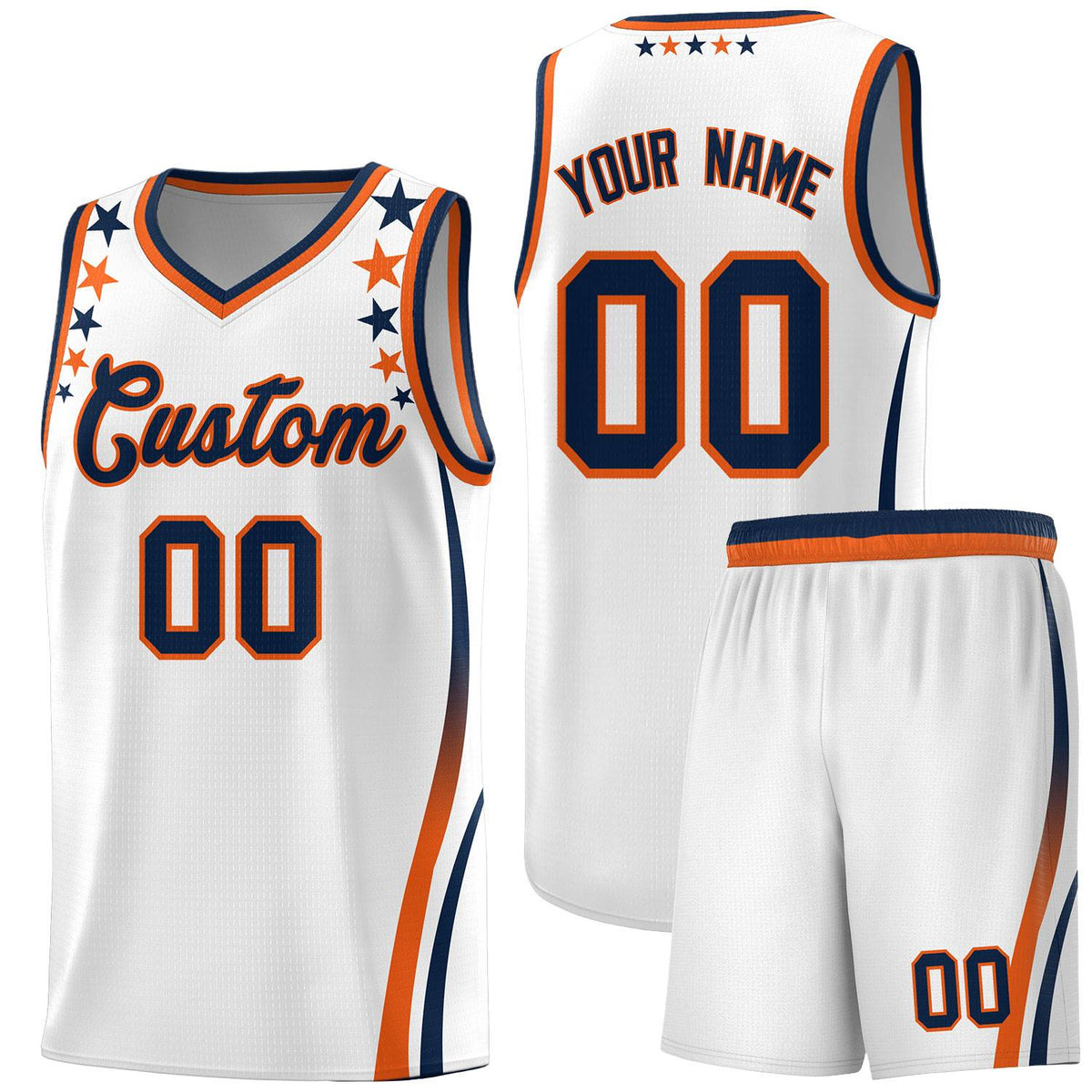 Custom White Shoulders Star Pattern Side Color Block Sports Uniform Basketball Kits