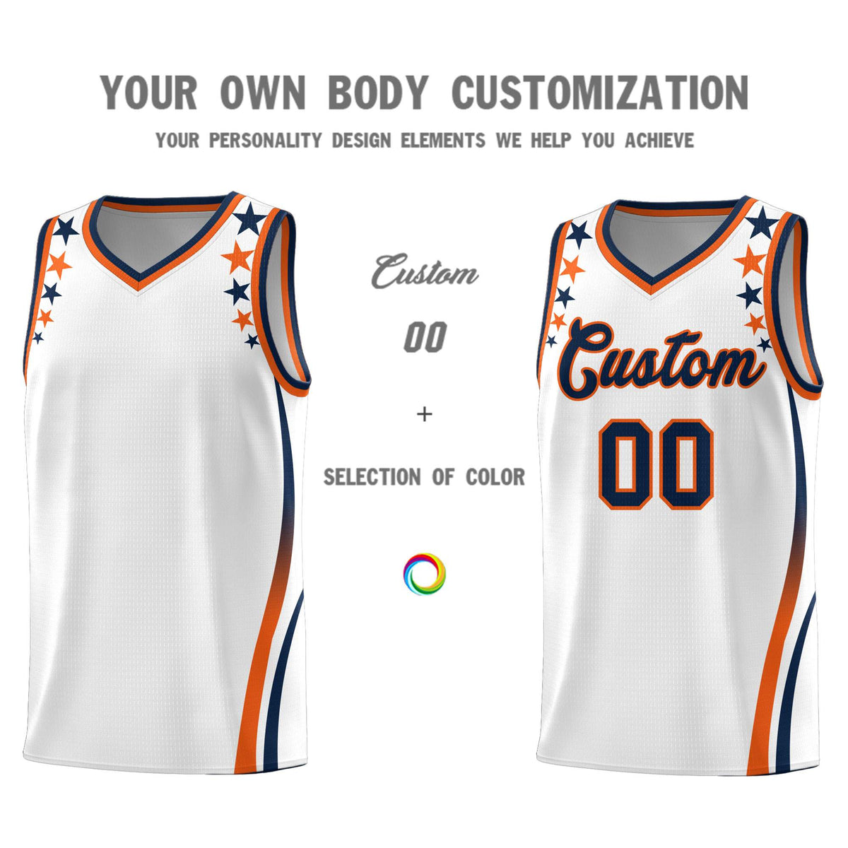 Custom White Shoulders Star Pattern Side Color Block Sports Uniform Basketball Kits