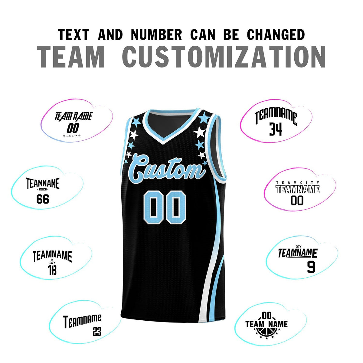 Custom Black Shoulders Star Pattern Side Color Block Sports Uniform Basketball Kits