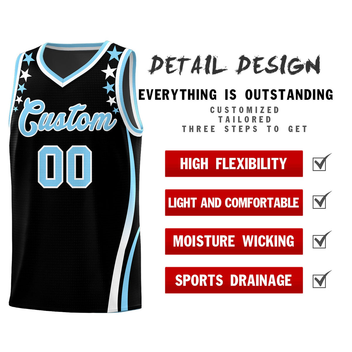 Custom Black Shoulders Star Pattern Side Color Block Sports Uniform Basketball Kits
