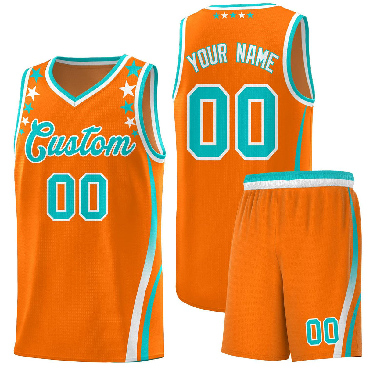 Custom Orange Shoulders Star Pattern Side Color Block Sports Uniform Basketball Kits