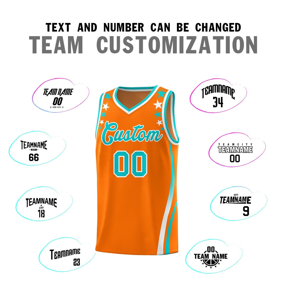 Custom Orange Shoulders Star Pattern Side Color Block Sports Uniform Basketball Kits