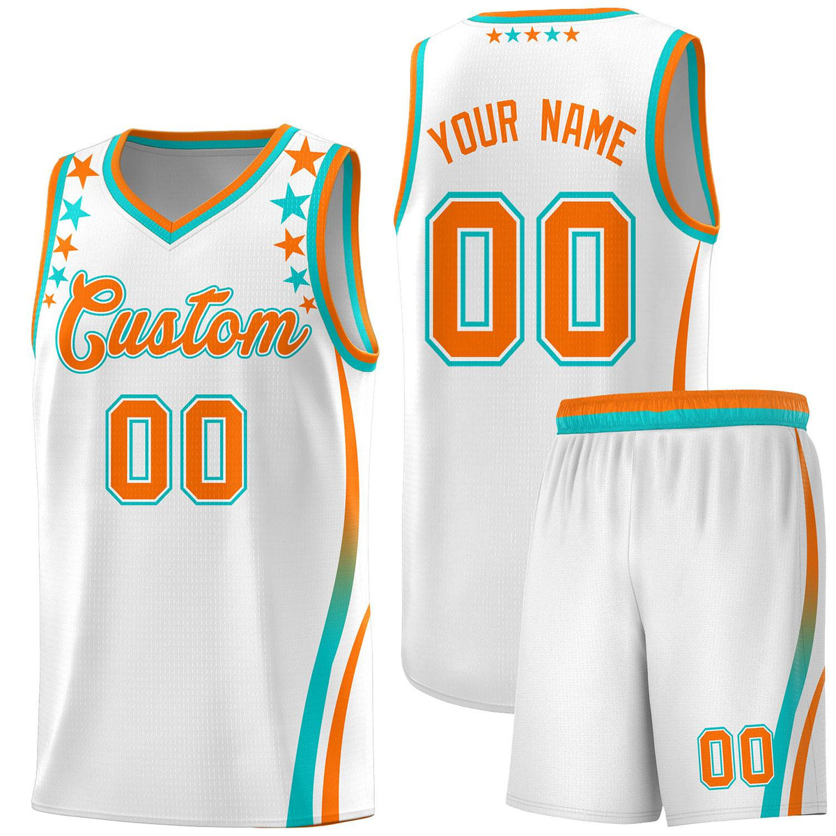 Custom White Shoulders Star Pattern Side Color Block Sports Uniform Basketball Kits