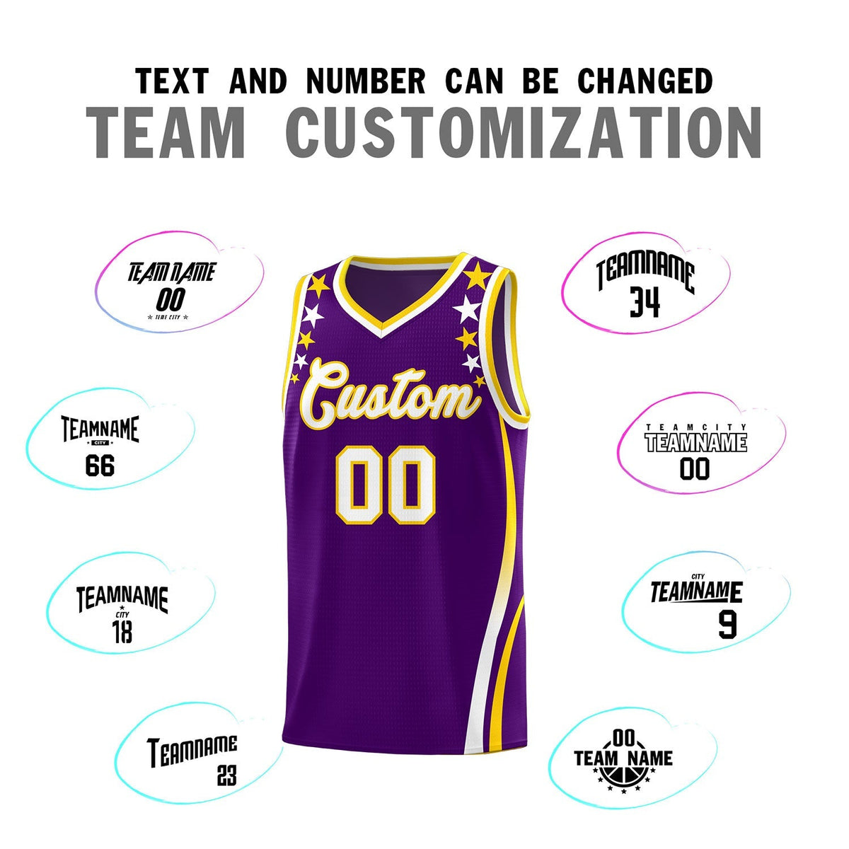 Custom Purple Shoulders Star Pattern Side Color Block Sports Uniform Basketball Kits