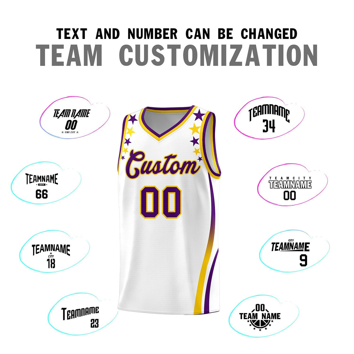 Custom White Shoulders Star Pattern Side Color Block Sports Uniform Basketball Kits