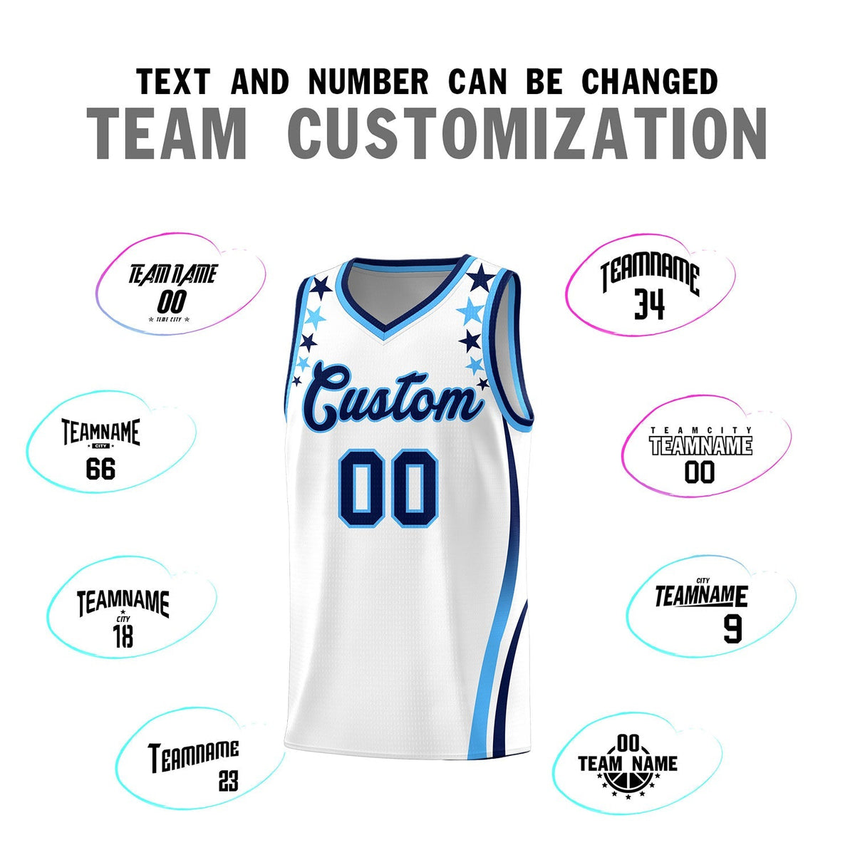 Custom White Shoulders Star Pattern Side Color Block Sports Uniform Basketball Kits