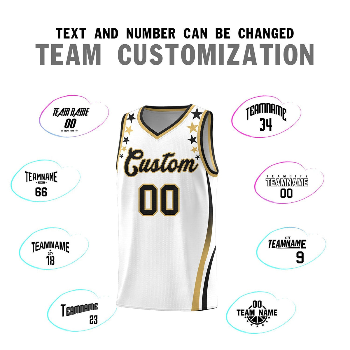 Custom White Shoulders Star Pattern Side Color Block Sports Uniform Basketball Kits