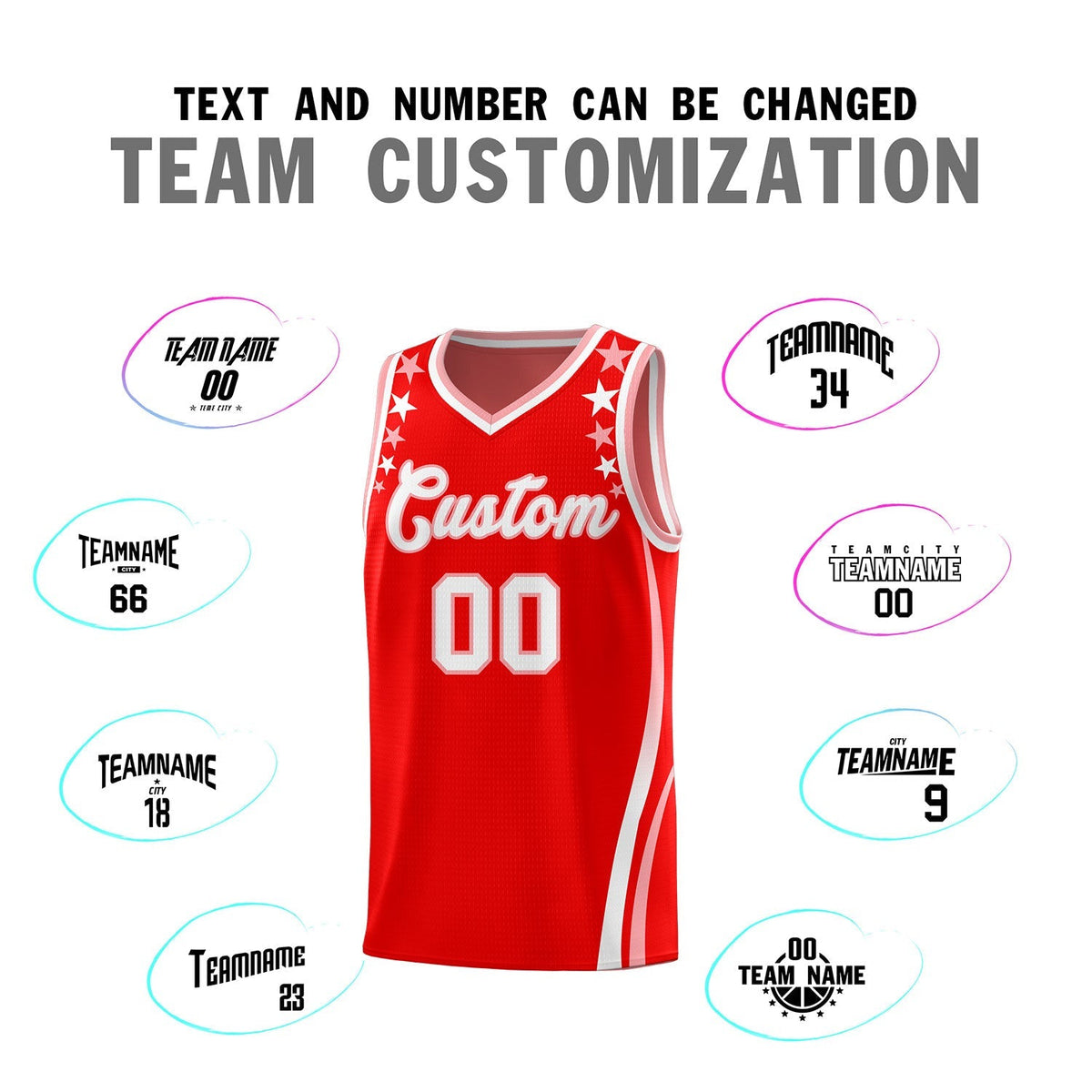 Custom Red Shoulders Star Pattern Side Color Block Sports Uniform Basketball Kits
