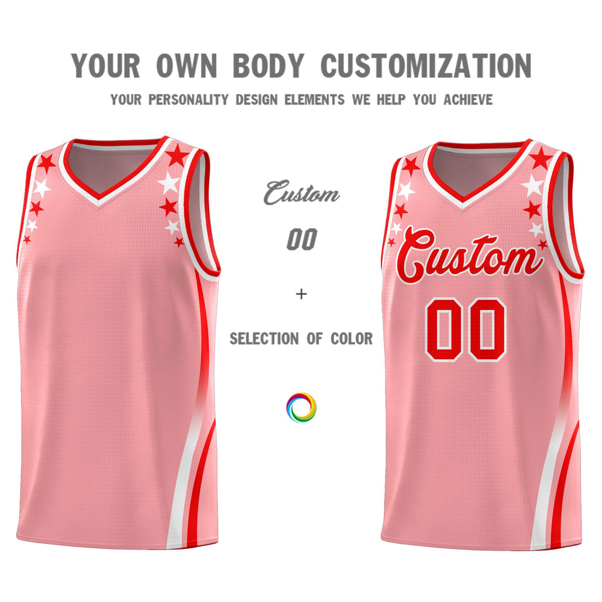 Custom Pink Shoulders Star Pattern Side Color Block Sports Uniform Basketball Kits
