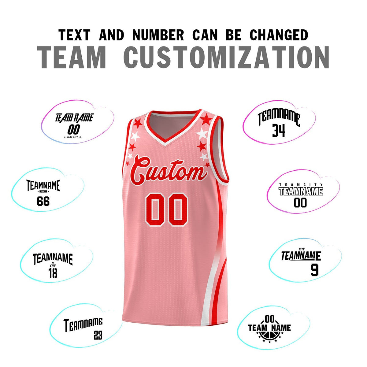 Custom Pink Shoulders Star Pattern Side Color Block Sports Uniform Basketball Kits