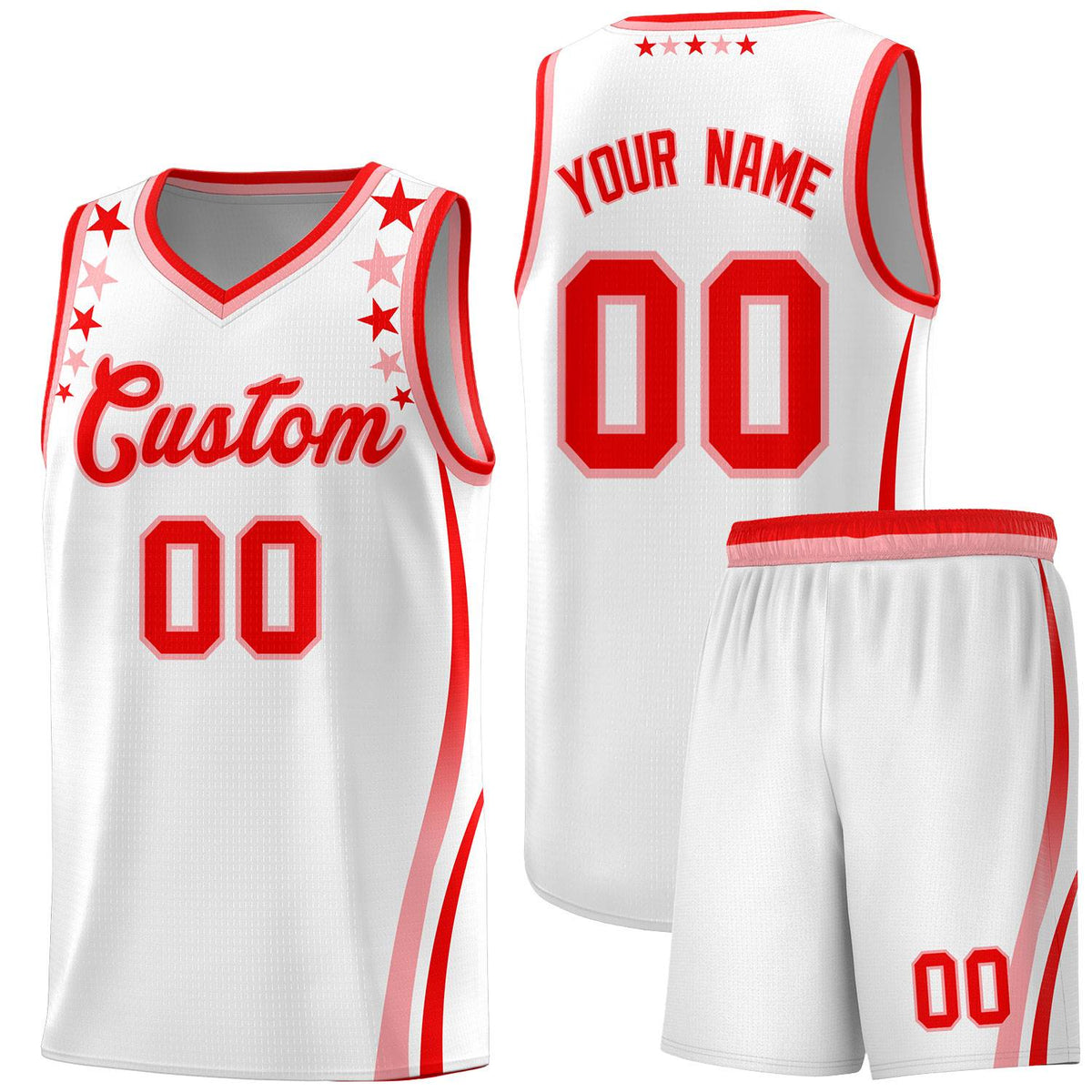 Custom White Shoulders Star Pattern Side Color Block Sports Uniform Basketball Kits