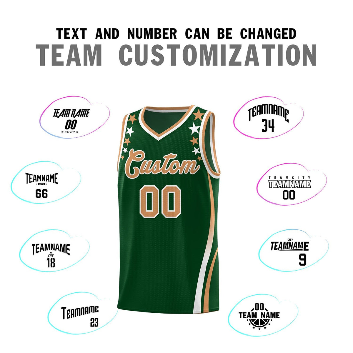Custom Green Shoulders Star Pattern Side Color Block Sports Uniform Basketball Kits
